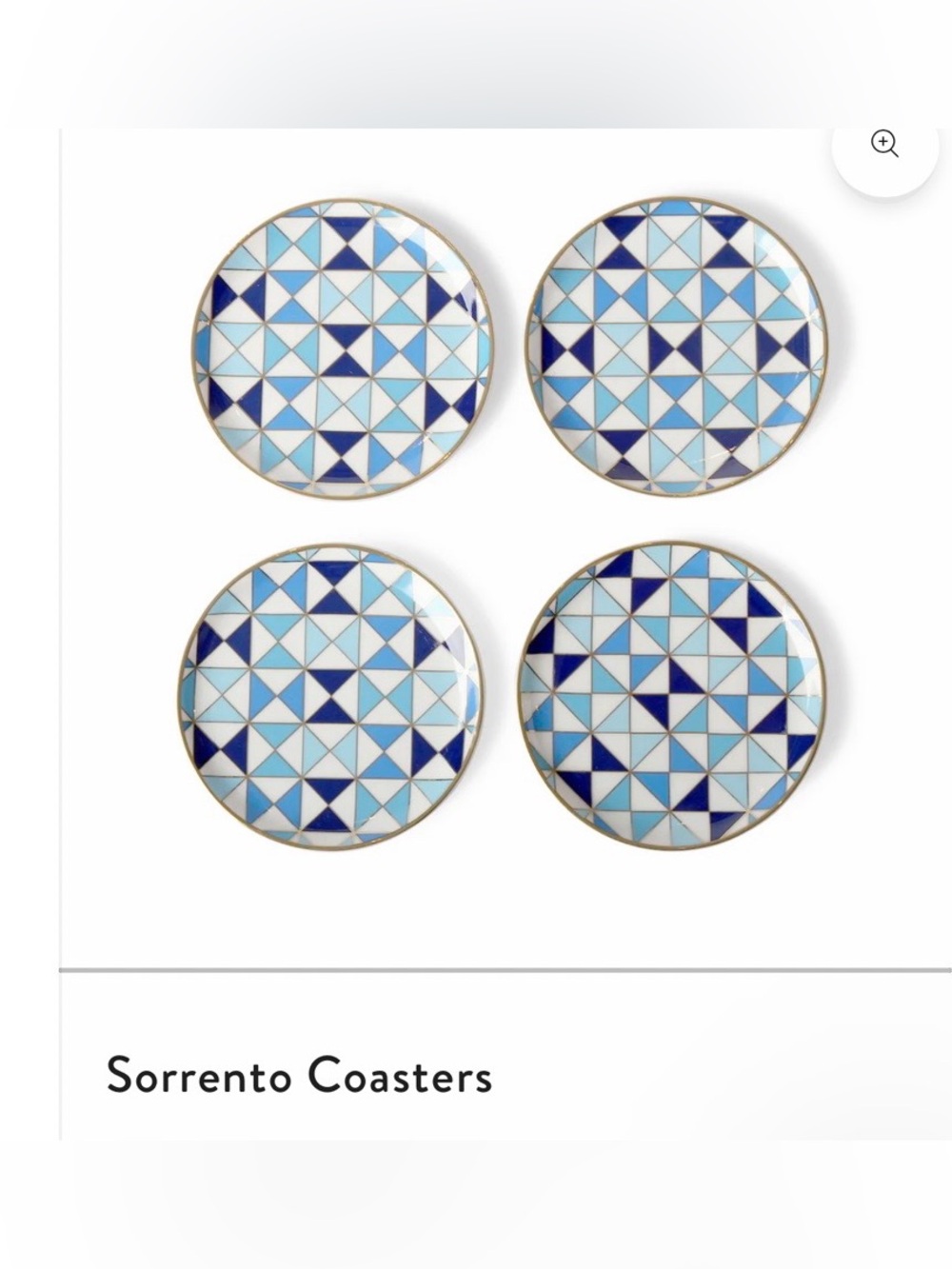 Jonathan Adler NWT Sorrento Blue and White Geometric Coaster Set of Four